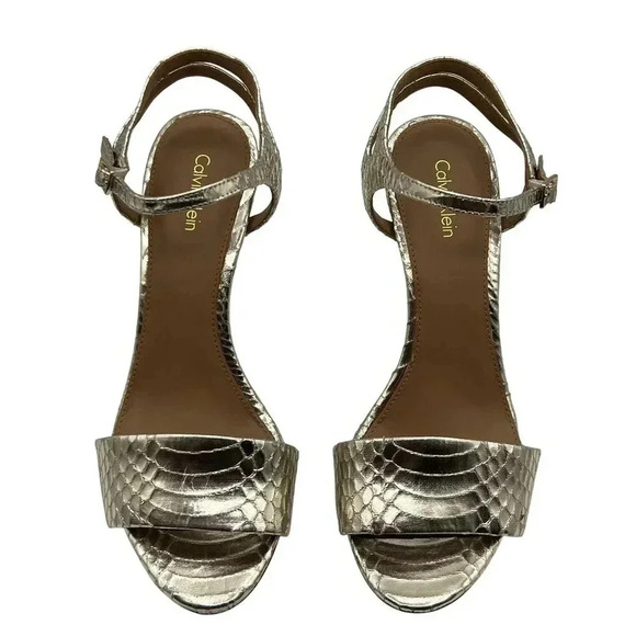 Calvin Klein Womens 10 Nadina Snakeskin Print Gold Stiletto Heels Dress Sandals - Picture 5 of 12